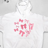 Men's Hoodie Pink Ribbons Arranged In Playful Delicate Patterns Centered On Hoodie Bows