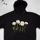 Men's Hoodie Blooming Meadow With Green Stems And White Daisies Flower