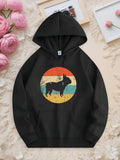 Men's Hoodie Vintage Retro Striped Circle With Standing French Bulldog Silhouette
