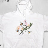 Men's Hoodie Delicate Wildflowers With Buzzing Bees And Green Leaves Hoodie