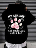 Men's Hoodie My Shadow Pink Watercolor Paw Print Surrounded By Tiny White Paw Marks
