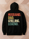 Men's Hoodie Husband Dad Grilling Legend Retro Bold Lettering On Black Hoodie
