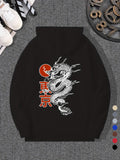 Men's Hoodie Fiery Rising Sun With Coiled Serpentine Asian Dragon
