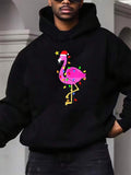 Men's Hoodie Festive Flamingo Wearing Santa Hat And Christmas Lights Flamingo