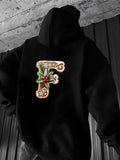 Men's Hoodie Festive Gingerbread Letter F With Holly Decoration Hoodie