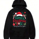 Men's Hoodie Family Christmas 2024 With Candy Canes Holly Flowers And Santa Hat Hoodie