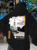 Men's Hoodie Fast Track With Urban Skyscraper Tower And Road Scene Hoodie