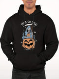 Men's Hoodie Trick Or Treat Skeleton Grim Reaper With Pumpkin Bats And Spooky Halloween Night