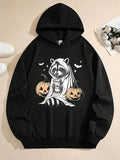 Men's Hoodie Enchanted Night With Pumpkins And Hooded Raccoon Under Flying Bats