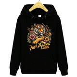 Men's Hoodie Just A Tiger Lover Surrounded By Vibrant Wildflowers And Lush Nature Tiger