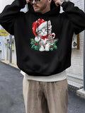Men's Hoodie Festive Santa Hat With Candy Cane Adorned Playful Christmas Kitten