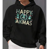 Men's Hoodie Happy Akmas Christmas Trees With Colorful Decorations And Falling Snow