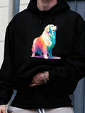 Men's Hoodie Vivid Rainbow Light With Shining Silhouette Standing Loyal Dog