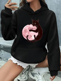 Women's Hoodie Mysterious Night Sky With Glowing Pink Full Moon Cat