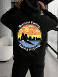 Men's Hoodie Beautiful Evening Vibrant City Skyline With Sunset Reflections And Flying Birds