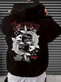 Men's Hoodie Japan Inspired Koi Fish Flowing Water And Cherry Blossom Back Hoodie