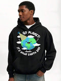 Men's Hoodie Go Planet Festive Party Clouds With Smiling Cheering Earth