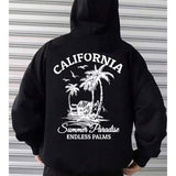 Men's Hoodie California Summer Paradise Endless Palms With Palm Trees And Seagulls Under Sun