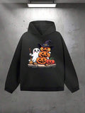 Men's Hoodie Playful Ghost With Stack Of Happy Jack O Lantern Pumpkins