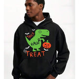 Men's Hoodie Trick Raur Treat Cartoon Dinosaur With Bats Jack O Lantern