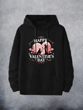 Men's Hoodie Happy Valentines Day Silhouetted Couple With Pink Heart And Roses
