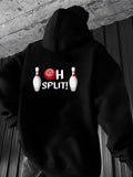 Men's Hoodie Oh Split Bold Text With Bowling Pins Graphic Bowling Ball
