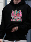 Men's Hoodie Merry Christmas Vivid Colorful Trees With Festive Glitter Among Holiday Cheer Trees