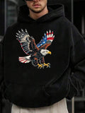 Men's Hoodie Soaring Bald Eagle With American Flag Colored Wings Among Night Cityscape Eagle