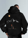 Men's Hoodie Golden Moon Over Majestic Mountains With Two Standing Travelers