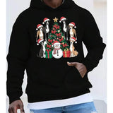 Men's Hoodie Christmas Tree Surrounded By Greyhound Dogs With Gifts And Snowman