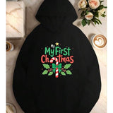 Men's Hoodie My First Christmas Holly Leaves With Candy Cane Surrounded By Stars Hoodie