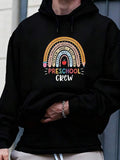 Men's Hoodie Preschool Crew Whimsical Rainbow With Pencil Arches And Playful Heart Accent