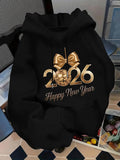 Men's Hoodie Happy New Year Gold Ribbon And Glittering Party Ball 2026 Hoodie