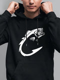 Men's Hoodie Powerful Curved Line With Leaping Fish Over Black Hoodie