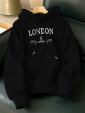 Men's Hoodie London Skyline With Monument Silhouette Under White Letters Hoodie