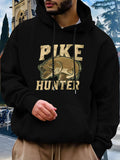 Men's Hoodie Pike Hunter Brown Camouflage With Graphic Fish Under Large Bold Text Pike