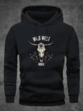 Men's Hoodie Wild West Rustic Horns With Desert Flowers Under Skull