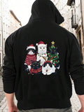 Men's Hoodie Christmas Cats With Party Hats And Festive Holiday Decor Tree