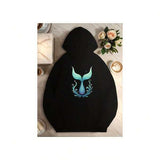 Men's Hoodie Gradient Blue Whale Tail Above Flowing Water Surrounded By Leaves