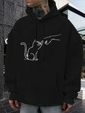 Men's Hoodie Minimalist White Outline Drawing Of Cat And Human Hand Hoodie