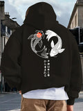 Men's Hoodie Minimalist Shimmering Sun Contrasting Koi Fishes Circling In Black And White Water