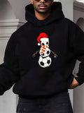 Men's Hoodie Festive Snowman With Santa Hat And Soccer Ball Accents
