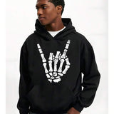 Men's Hoodie Skeleton Hand Shaped Rock Gesture Over Dark Shadow Hoodie