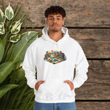 Men's Hoodie Peaceful Bookshelf With Stacked Library Among Lush Greenery Books