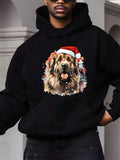 Men's Hoodie Festive Dog Wearing Santa Hat In Snowy Christmas Setting Dog