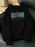 Men's Hoodie San Diego Letters With Stars Green And White On Classic Hoodie