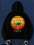 Men's Hoodie Sunset Glow With Vintage Stripes Over Lush Green Tree