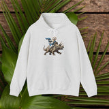 Men's Hoodie Adventurous Girl Wearing Scarf Riding A Playful Triceratops Dinosaur