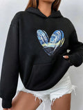 Women's Hoodie Starry Night Style Heart Shaped Artistic Ocean Landscape Heart