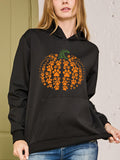 Women's Hoodie Orange Pumpkin Composed Of Small Paw Prints Among Dark Shadows Pumpkin